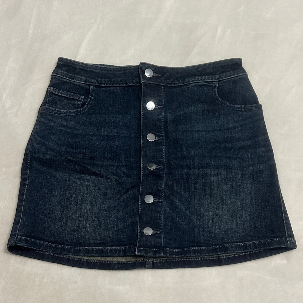 Express Button Down Skirt—Dark Denim